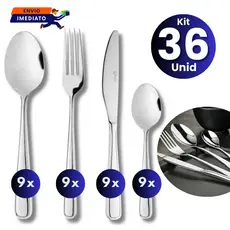 Jogo Talheres Inox 12, 24 ou 36 pçs Conjunto Inox Garfo Faca Colher Colher Sobremesa Faqueiro Cozinha Restaurante Buffet