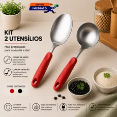 Utensílios Inox Colher Arroz e Concha Feijão Caldo Sopa Cabo Ergonômico