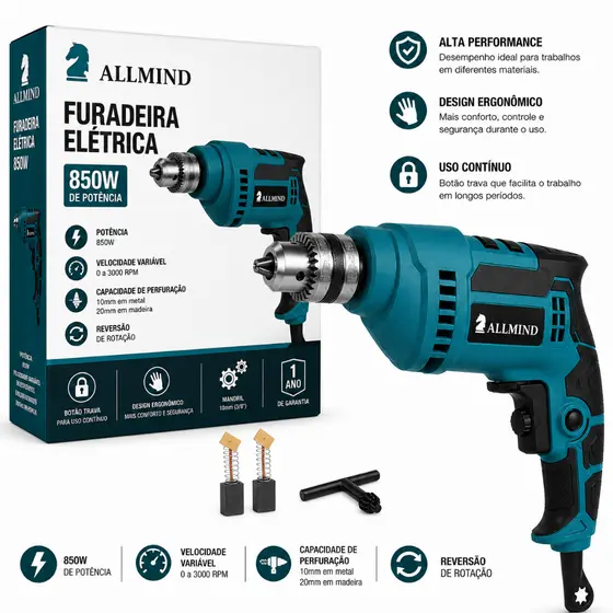 Furadeira De Impacto Auto Reservo 850w Furadeira 10mm Elétrica Profissional