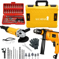 Kit Lixadeira Esmerilhadeira Angular Furadeira de Impacto 10mm e Maleta de Transporte Com Acessórios