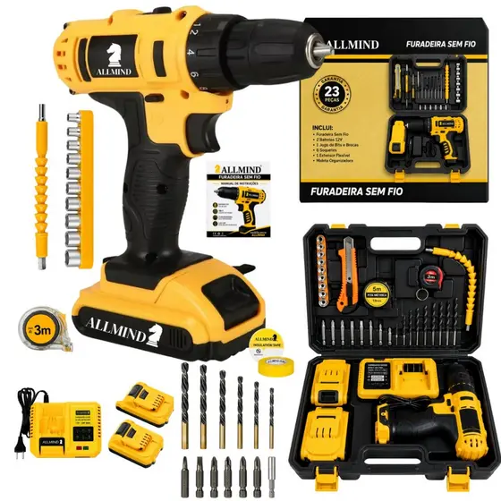 Kit Furadeira Parafusadeira Desparafusadeira 2 Baterias 25v Brushless Maleta Acessorios Bivolt