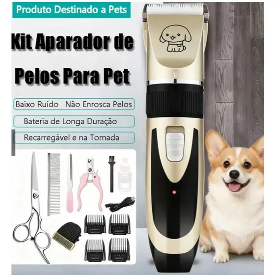 Kit Máquina Para Tosar Pet + Tesoura + Pente + Lixa Máquina Profissional 11 Peças Corte de Pelos Pet