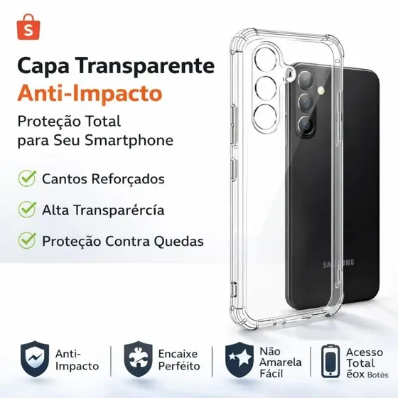 Capa case transparente com borda protetora para Sams Galaxy A14 A15 A16 A35 A55 A23 A24 A34 5G OU A54 5G
