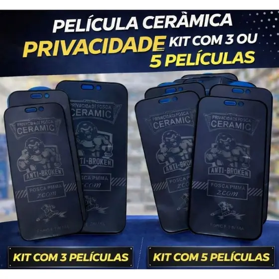 kit 5pcs 3pcs pelicula Cerâmica fosca privacidade iPhone 17 16 15 14 13 12 11 XR
