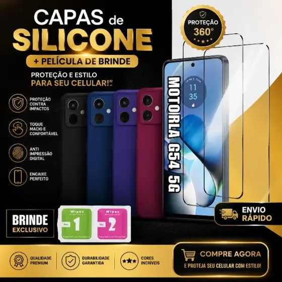 Pelicula Vidro 3D Moto G54 Motorola + Capinha Aveludada Colorida Capa