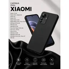 Capa Silicone Preta Aveludada Xiaomi Redmi Poco Note 12 Note 13 Note 14 Poco X3 X5 X6