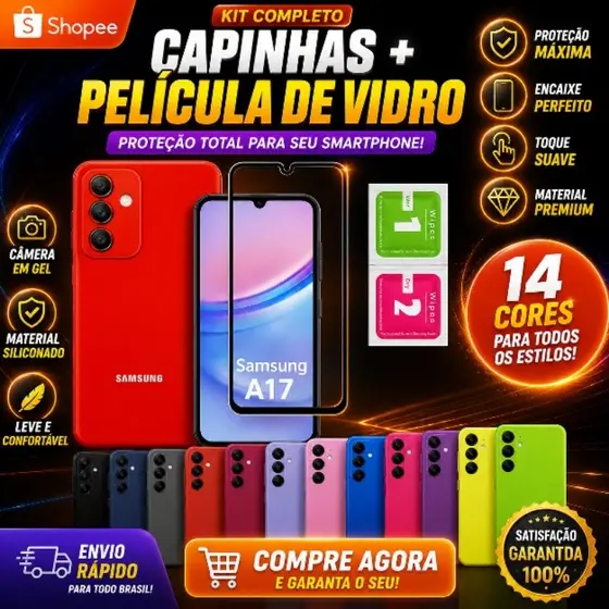 Pelicula Vidro 3D Samsung A17 + Capa Aveludada Colorida Capinha Samsung