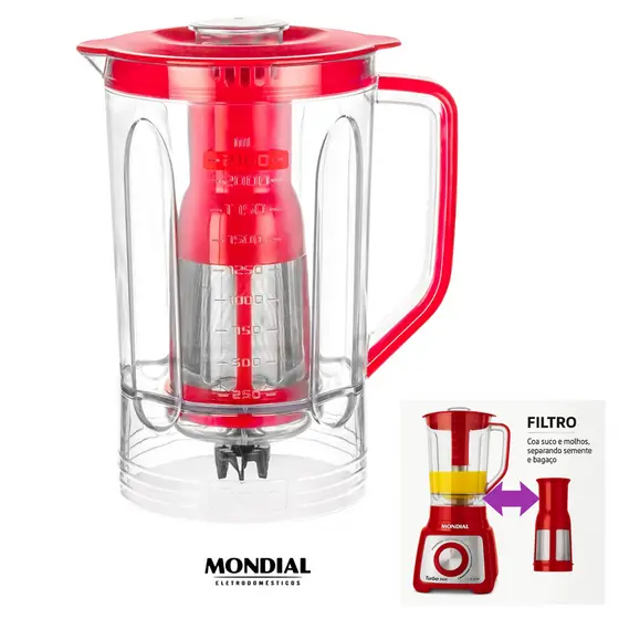 Copo para Liquidificador Mondial L-1000/ L1200 Vermelho 2,100l