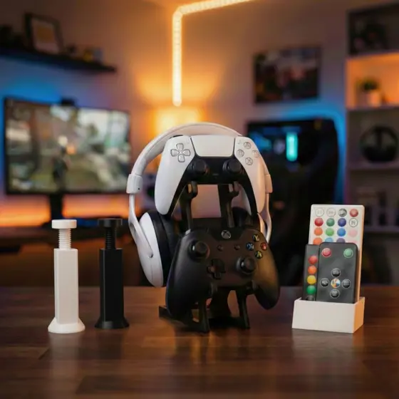 Suporte Triplo para Controles PS5 PS4 Xbox S/X/One e Fone headset + Suporte Placa de Vídeo GPU+ Organizador LED
