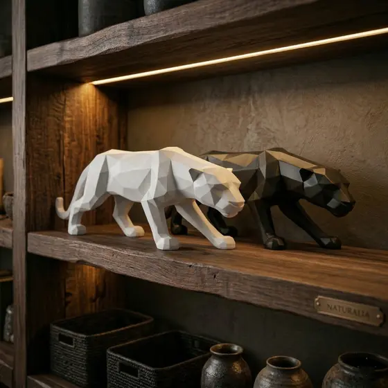 Escultura Pantera Negra Geométrica Grande Enfeite Decoração Casa Estatueta Rack Sala Quarto