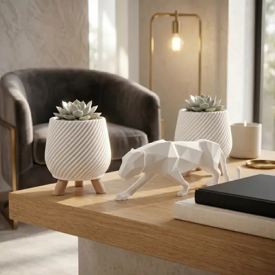 Kit Decoração Pantera Negra Geométrica e Vasos Espiral Sala Painel TV Plástico de Alta Resistência