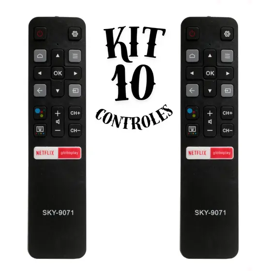 KIT 10 Controle TCL Smart TV Compatível, Botões Globoplay e Netflix