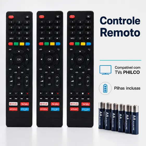 KIT Controle para Tv Philco Compativel com Smart Tv Philco Netflix Youtube