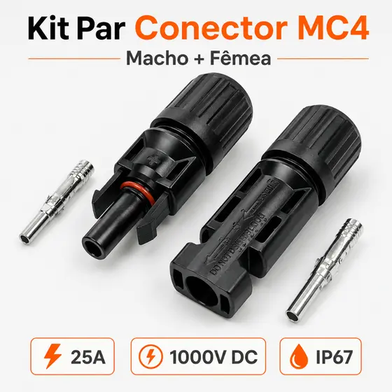 Kit 20 50 100 Conector Mc4 Macho E Fêmea Painel Solar Fotovoltaico