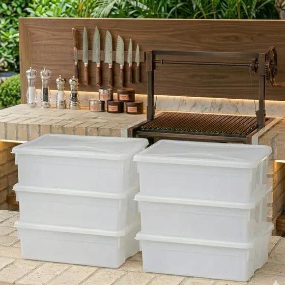 Kit 06 Potes Caixas Organizadora 11 Litros com Tampa Freezer Geladeira Multiuso