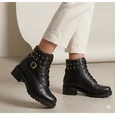 Bota Feminina Coturno Cano Baixo Salto Grosso Baixo Detalhe Fivela Spaik Tratorada Macia Leve