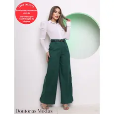 Doutoras Modas Calça Feminina Pantalona Wide Leg Linho com Botão Tendencia 2024 L8406