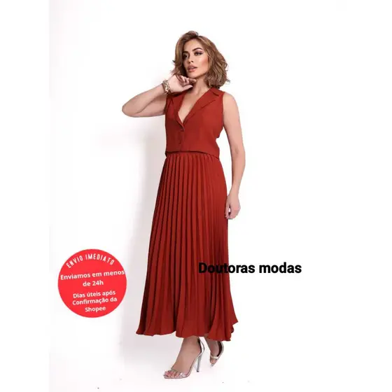 Doutoras Modas Conjunto Feminino Saia Plissada Camponesa e Colete Tecido Amarante 86600