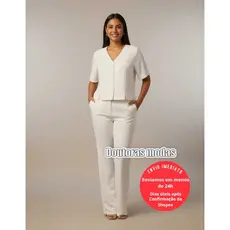 Doutoras Modas Conjunto Feminino Calça e Colete Estilo Camisa Luis Twill Elegante 87800