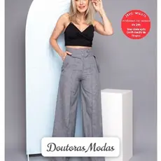 Doutoras Modas Calça Pantalona de Linho Wide Leg Feminino L8297