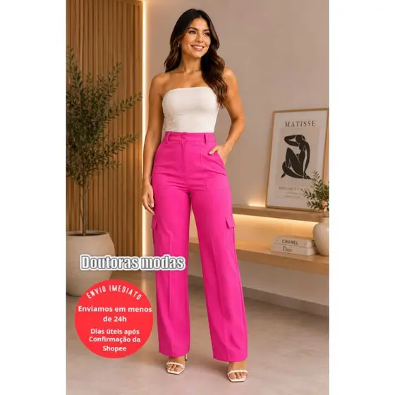 Doutoras Modas Calça Alfaiataria Cargo Elastico na Cintura 109