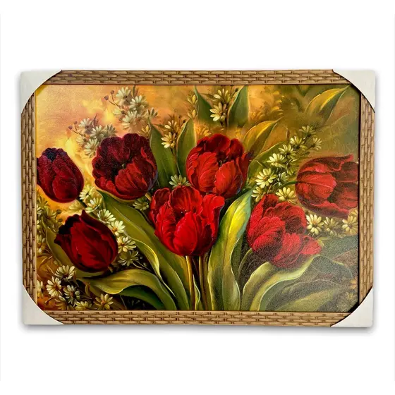 Quadro Decorativo Tema Flor Rosas Vermelhas Moldurado 50x70