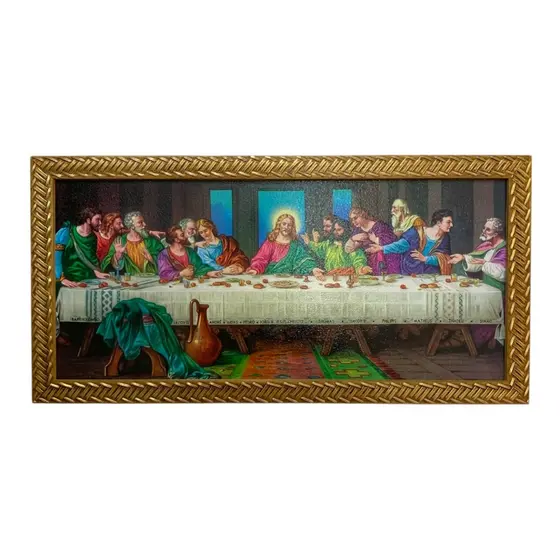 Quadro Santa Ceia Decorativo Parede Horizontal 25x55cm Resinado.