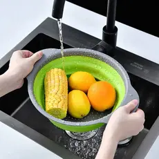 Lavador Escorredor de Macarrão Arroz Retrátil Dobrável Legumes Verduras Alça Silicone