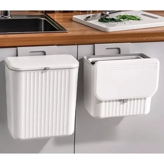 Lata De Lixo MARTIN 9L Multiuso Com Tampa Montada Na Parede Para Banheiros Cozinhas Latas De Porta De Armário/Tampa Deslizante De Cozinha Lata De Lixo Montada Na Parede Balde De Armazenamento Sem Furos Porta Do Armário Doméstico Com Lixeira