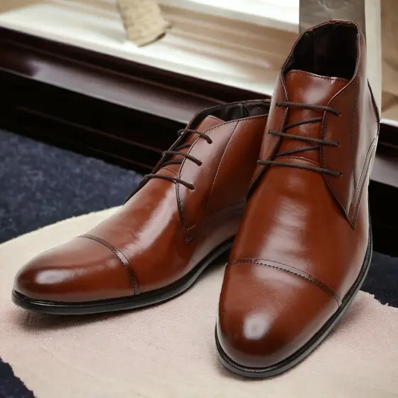 Bota Social Masculina em Couro Legítimo com Cadarço Bico Redondo Palmilha Macia Botina Luxuosa