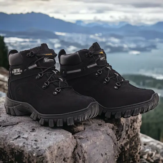 Bota de Segurança Adventure Coturno Couro Leg Palm Gel Antiderrapante com CA Trekking Trilha Trabalho Masculino Feminino