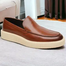 Sapato Casual Loafer Masculino em Couro Legítimo Mocassim Slip On Sola Alta Plataforma Forrado Palmilha Confort Gel Moderno