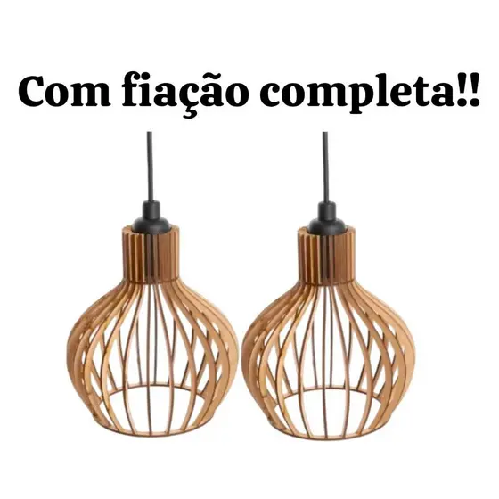 2 Lustre luminaria pendente em mdf com fiação completa decoração