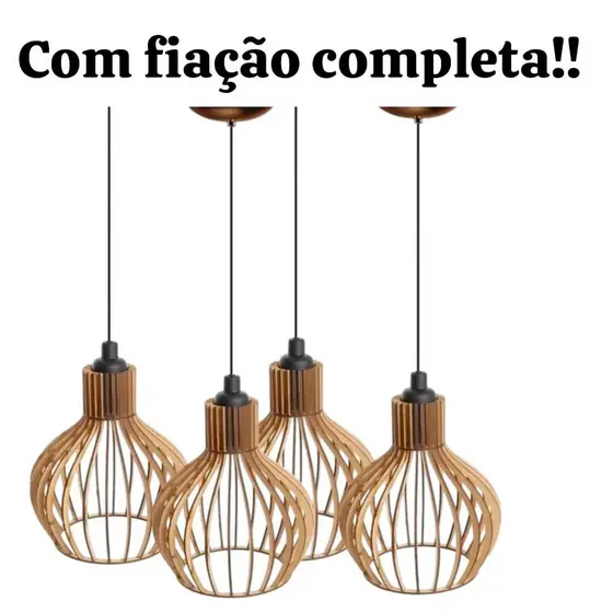 kit 4 Pendente Luminária de teto lustre com fiação completa para qualquer ambiente em MDF