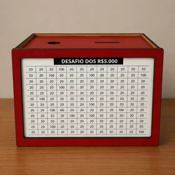 Caixa Cofre Desafio Woodbox Cofrinho Caixa de Dinheiro Poupança Cofre de Moedas