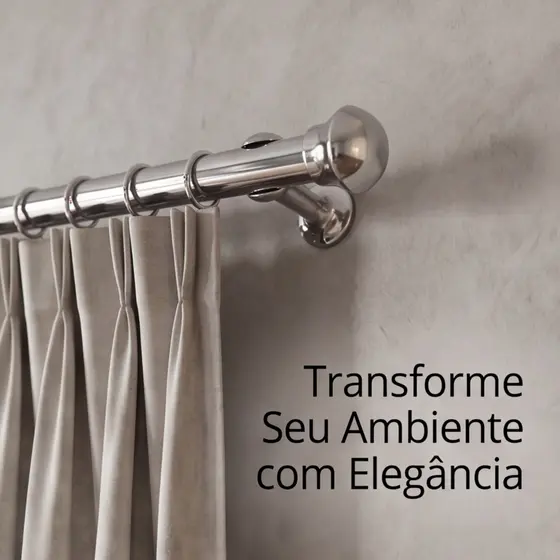 Kit varão simples para cortina 28mm grosso cromado vários tamanhos