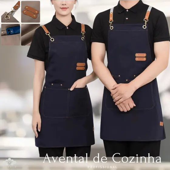 Avental de Cozinha Ajustável Com Botões Com Bolso Caseiro ou Profissional