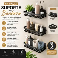 Conjunto 3 Peça Suporte de Canto e Reta Porta Shampoo Prateleira P/ Banheiro Organizador com Adesivo
