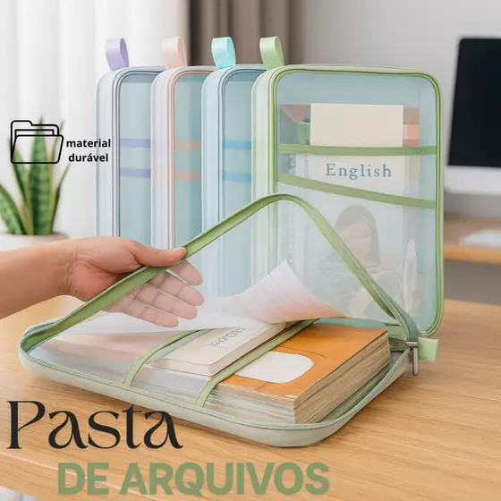 Pasta De Arquivo Transparente Multifuncional Com Zíper de Malha Grande Capacidade Portátil