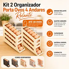 Kit 2 Organizador Porta Ovos Armazenador Deslizante 4 Andares Rolante Geladeira Cozinha até 30 Ovos