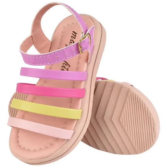 Sandália Feminina Infantil Leve de Tiras Coloridas Leve Confortável