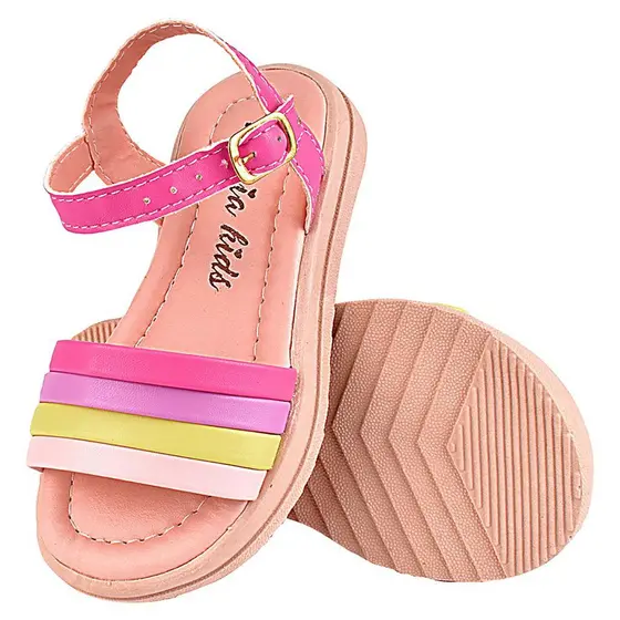Sandália Feminina Infantil Leve de Tiras Coloridas Leve Confortável