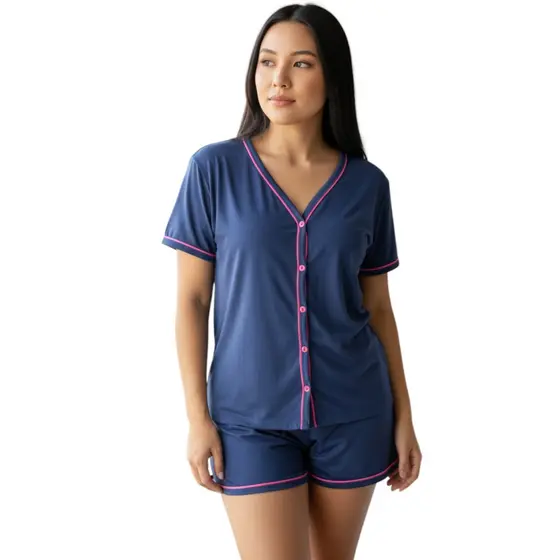 Pijama Amamentação Americano Baby Doll Cirúrgico com botões em Malha blogueirinha