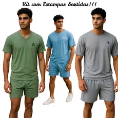 KIT 2 PIJAMAS MASCULINO MEIA MANGA ADULTO EM MALHA
