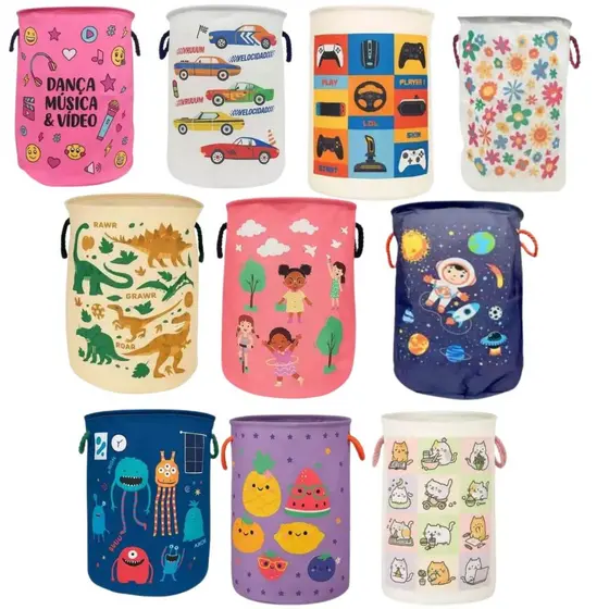 Organizador Cesto Infantil tecido Multiuso Dobrável Roupa Brinquedos