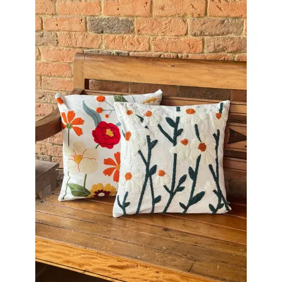 Capa de Almofada Bordada 45x45cm Artesanal Decoração Elegante para Sofá e Cama