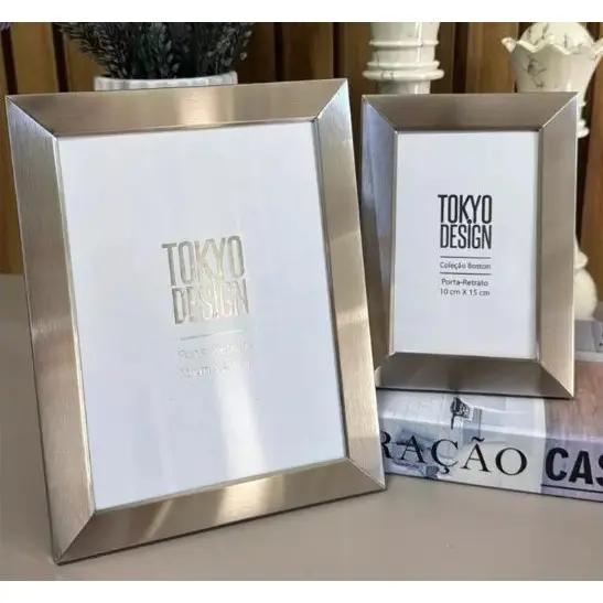Porta Retrato 10x15 em Aço Inox Prata ou Dourado 15x20 ou 20x25cm