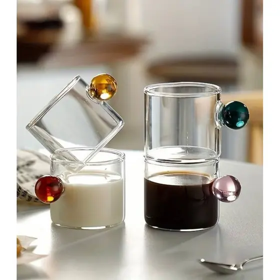 Kit 06 Xicaras Jogo Café 90ml Vidro Borossilicato Caneca Para Chá Cozinha Alça Colorida