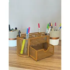 Porta Lápis + Porta Treco Organizador de Mesa de Escritório Kit caneta metal aramado