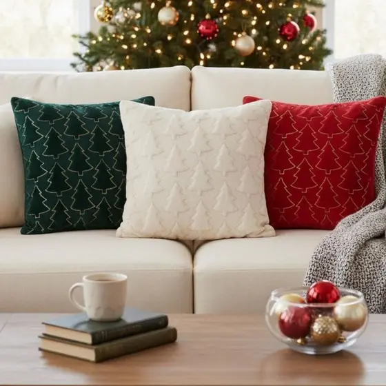 Capa de Almofada Natalina Decorativa 45X45 Bordada alto relevo árvore de Natal ENVIO RÁPIDO!
